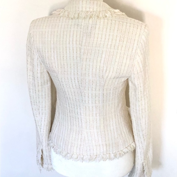 Zara Women’s Cream Sparkly Tweed Fringe Trim Blazer Jacket Size 4 - Picture 3 of 13